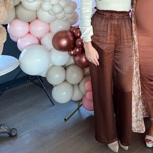 FOREVER 21 Brown Satin Flowy Pants